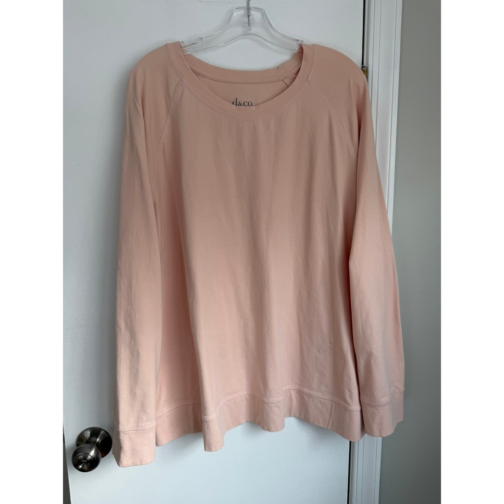 D&Co Essentials Womens 3X Peach Pink Long Sleeve Raglan Crewneck Sweatshirt Top